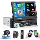 Podofo Carplay 7''Autoradio 1 Din Android Auto/Mirror Link mit Bildschirm Bluetooth/EQ/FM Radio mit Fernbedienung USB/Lenkradsteuerung/AUX/MIC/SD+AHD...