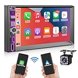Upgrade Wireless Double Din Autoradio with Carplay, Wireless Android Auto, Bluetooth, Mirror Link, High Power, AM/FM, 7' HD Capacitive Touchscreen Car...