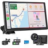 Wireless Carplay Autoradio mit 4K Dashcam,9 Zoll Tragbarers Touchscreen Android Auto,1080P Rückfahrkamera,GPS Navigation,Autoradio Bluetooth...